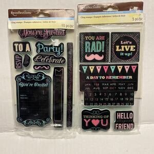 New Recollections Chalkboard Cling Stamps 15 Pieces